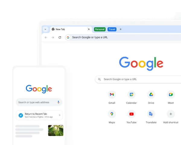 电脑与手机上显示的 Chrome 浏览器